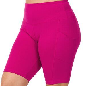 Women's Zenana Plus 1X cotton waistband biker shorts with pockets Magenta